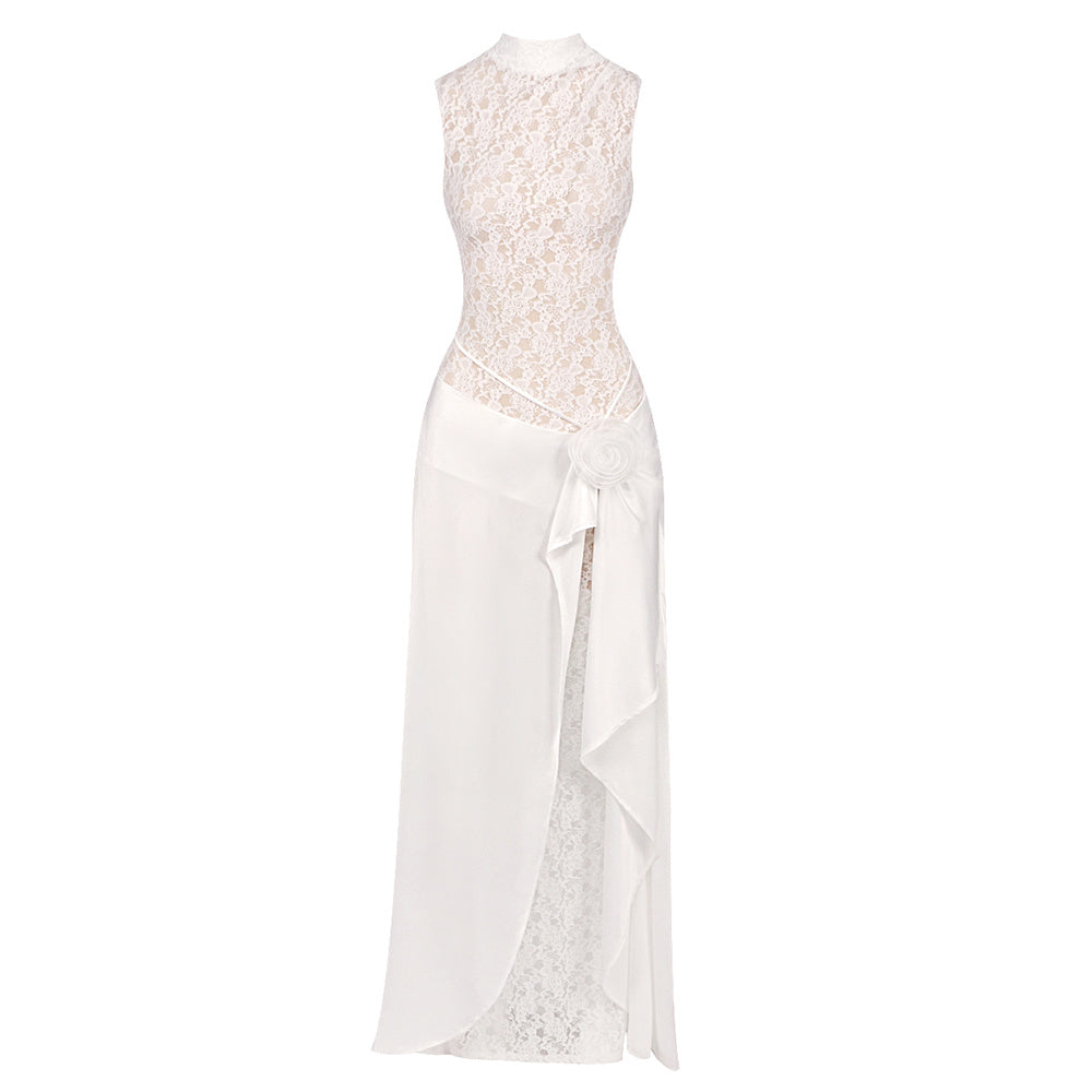 Lace Floral Maxi Dress White HV2664