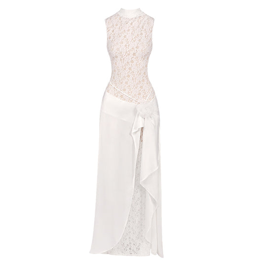 Lace Floral Maxi Dress White HV2664