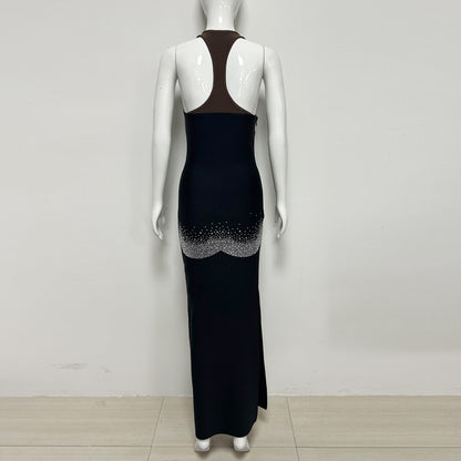 Crystal Mesh Insert Maxi Dress Black HV3128