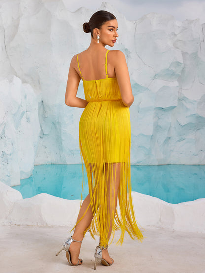 Bustier Tassel Maxi Dress Yellow HV2448