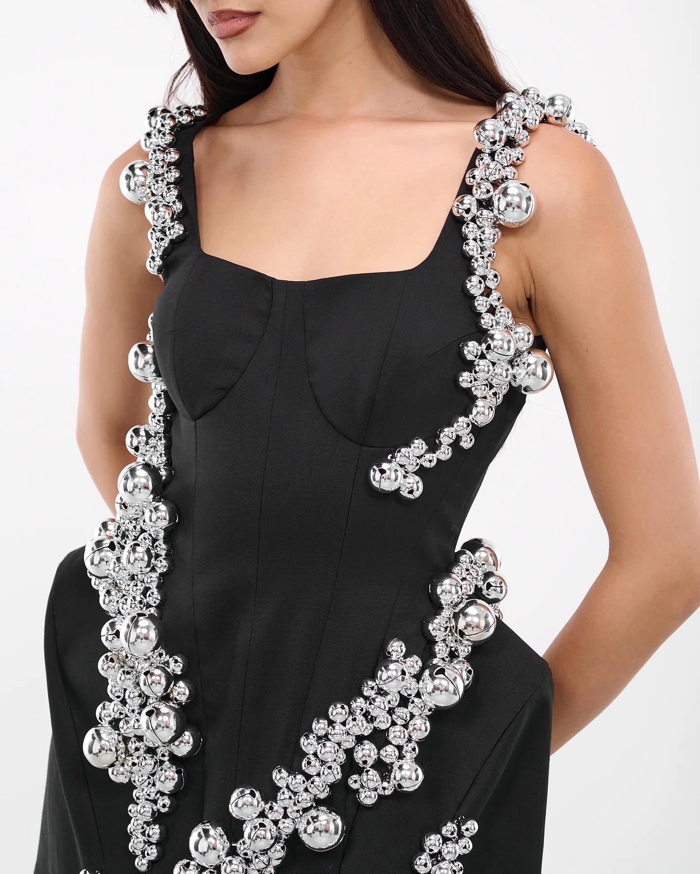 Pearl Embellished Corset Dress Black HV1599