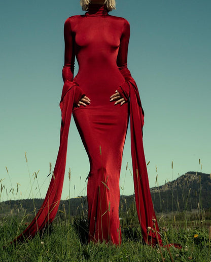 Long Sleeve Ruched Detail Maxi Dress