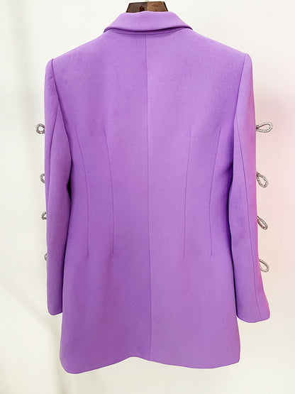 Long Sleeve Crystal Bow Blazer Dress Lavender