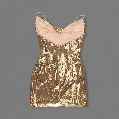 Draped Sequin Dress Gold HV1424