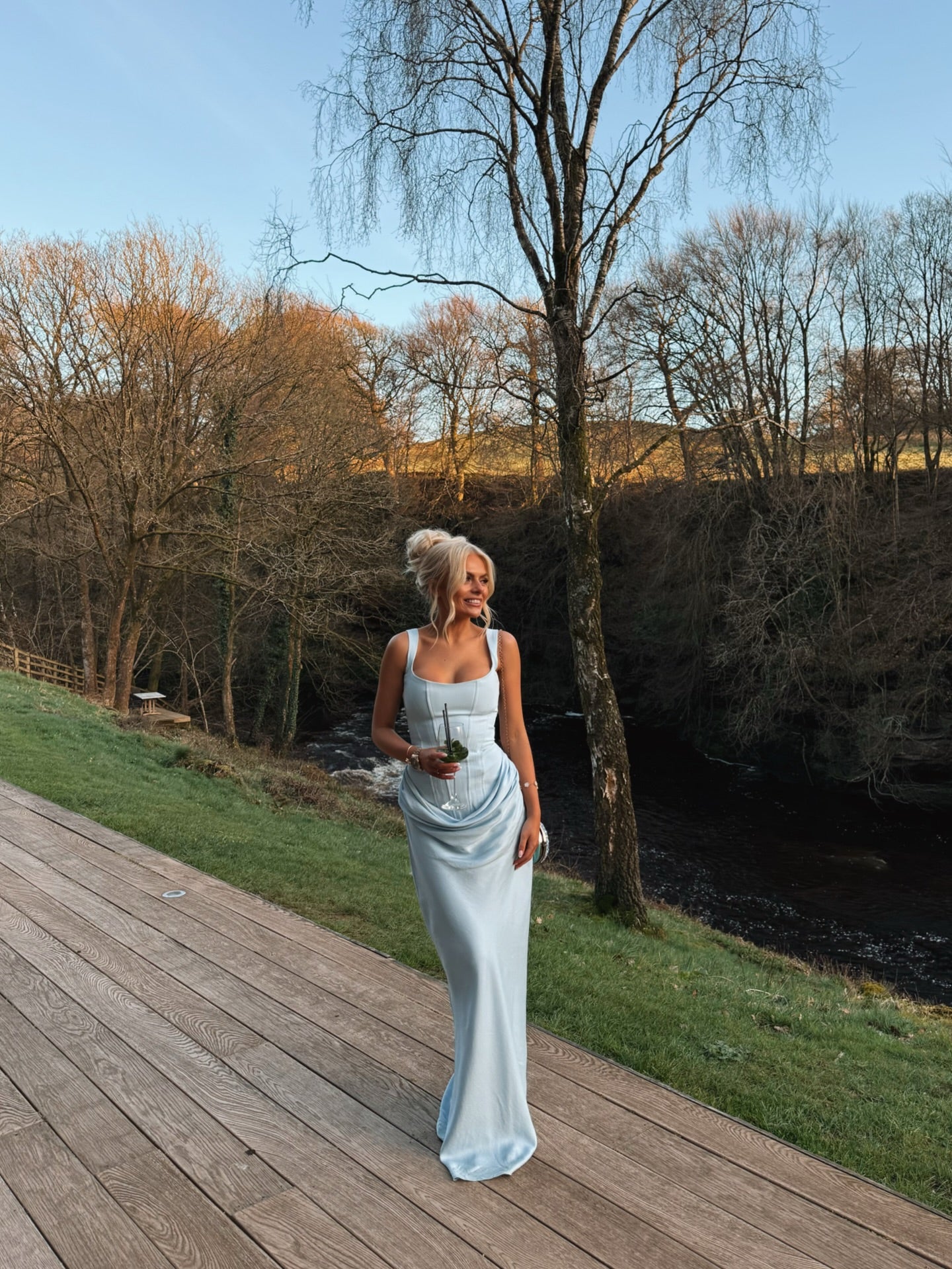 Draped Corset Maxi Dress Light Blue HV0071