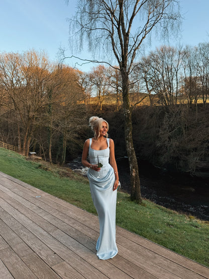Draped Corset Maxi Dress Light Blue HV0071
