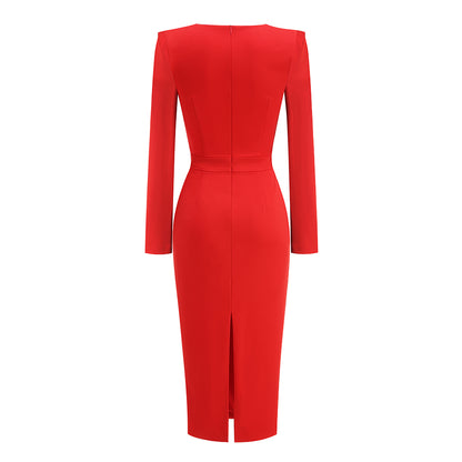 Long Sleeve Sequin Insert Midi Dress  HV1565