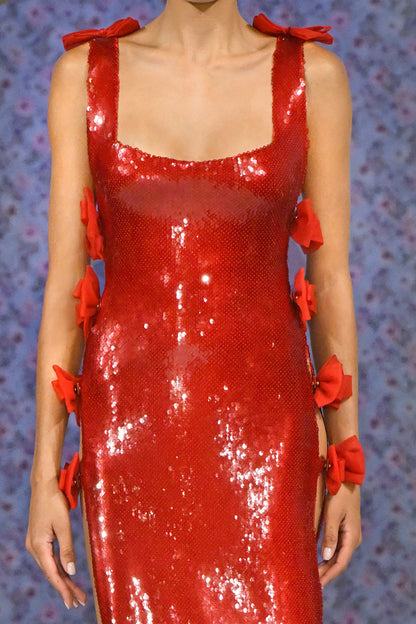 Bow Detail Sequin Maxi Dress สีแดง HV2827