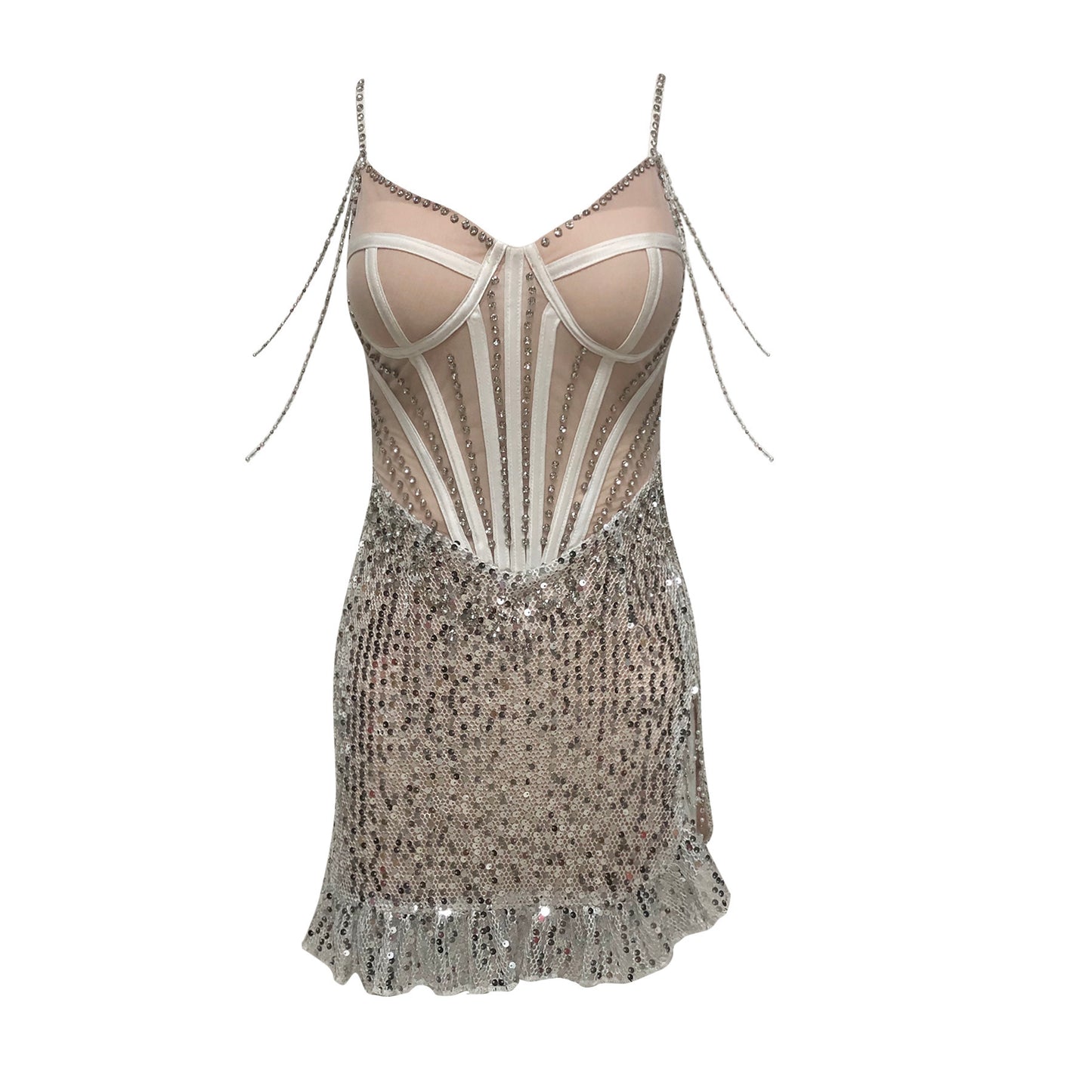 Bustier Sequin Dress Nude Silver HV2708