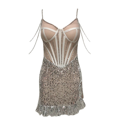 Bustier Sequin Dress Nude Silver HV2708