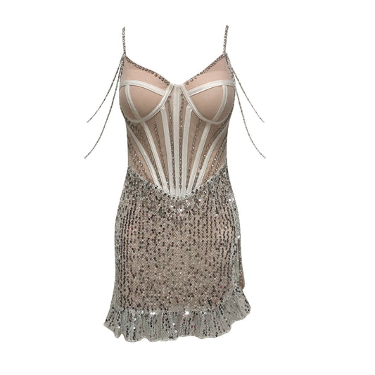 Bustier Sequin Dress Nude Silver HV2708