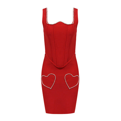 Crystal Heart Corset Two Piece Dress Red HV1325