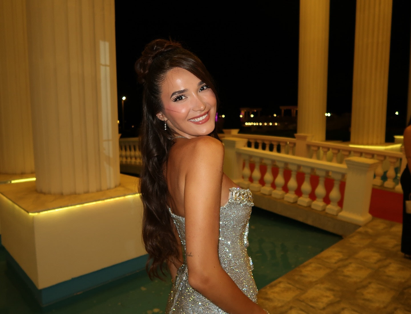 Strapless Crystal Choker Maxi Dress Silver HV2950