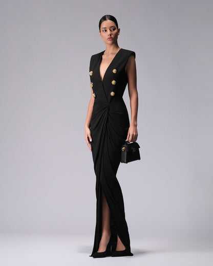 Button Detail Maxi Dress Black HV2128