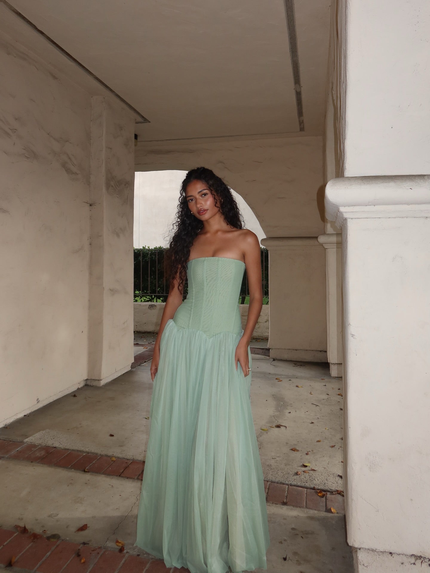 Strapless A Line Maxi Dress Green HV0086