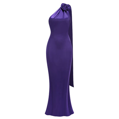 One Shoulder Floral Maxi Dress Purple HV1771