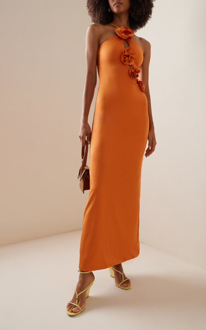 Halter Floral Maxi Dress Orange HV1582