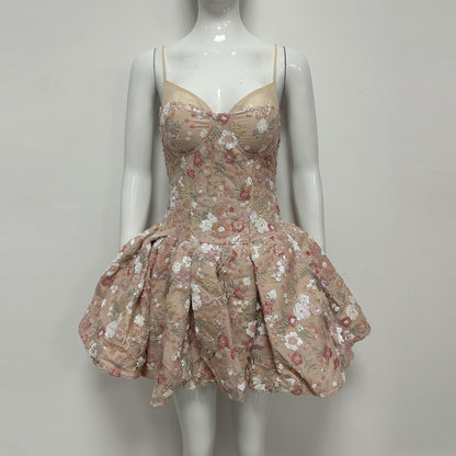 Floral Sequin Bubble Dress Nude HV3080