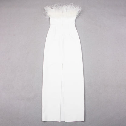 Feather Detail Strapless Maxi Dress HV8791