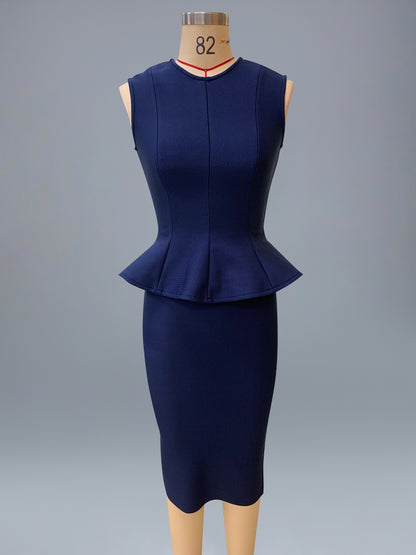 Peplum Midi Two Piece Dress Blue HV2870