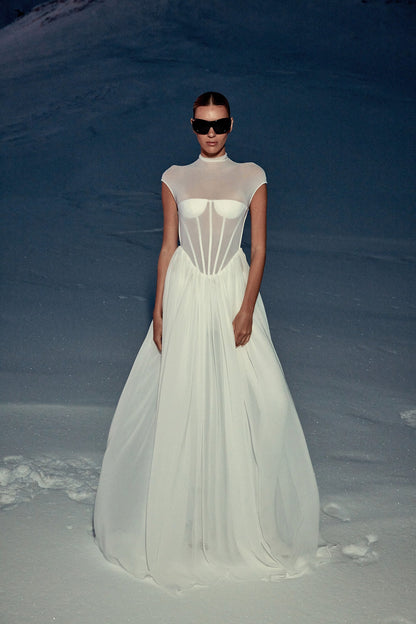 Structured Mesh A Line Maxi Dress White HV2638