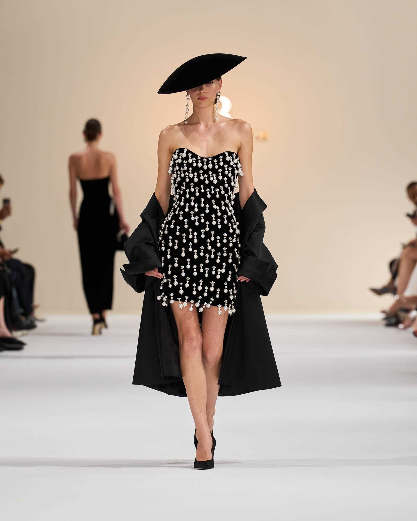 Strapless Crystal Pearl Embellished Dress Black HV2610