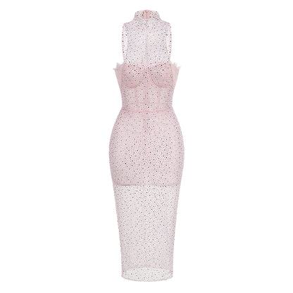 Crystal Lace Bustier Midi Dress Pink HV