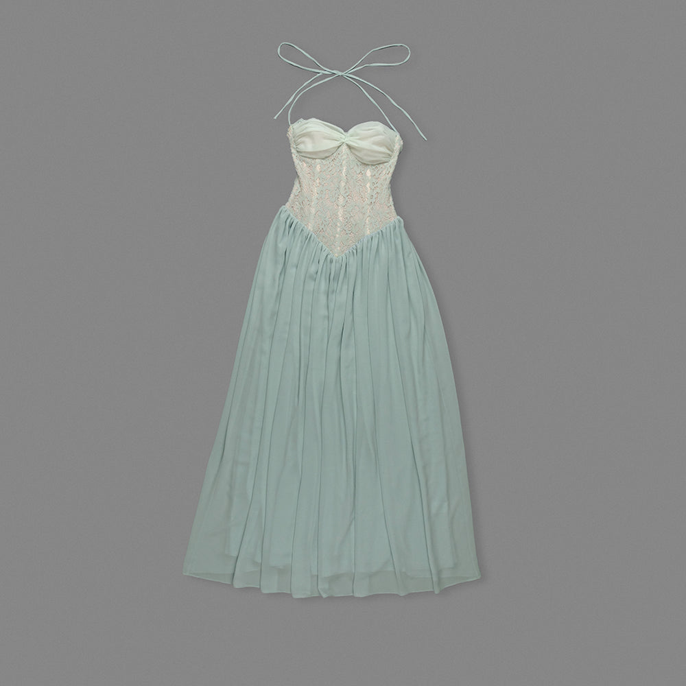 Halter Lace Corset A Line Maxi Dress HV0149