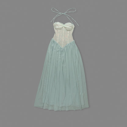 Halter Lace Corset A Line Maxi Dress HV0149
