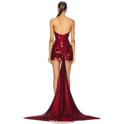 Strapless Bow Sequin Dress Red HV9814