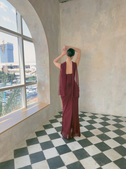 Strapless Draped Maxi Dress Burgundy HV2692
