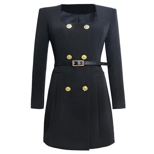 Long Sleeve Square Neck Dress Black