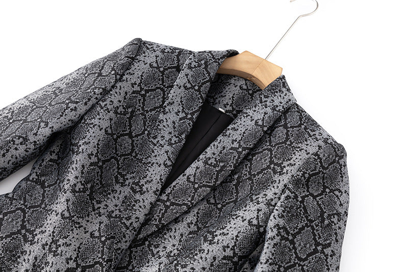 Long Sleeve Snake Print Blazer Grey