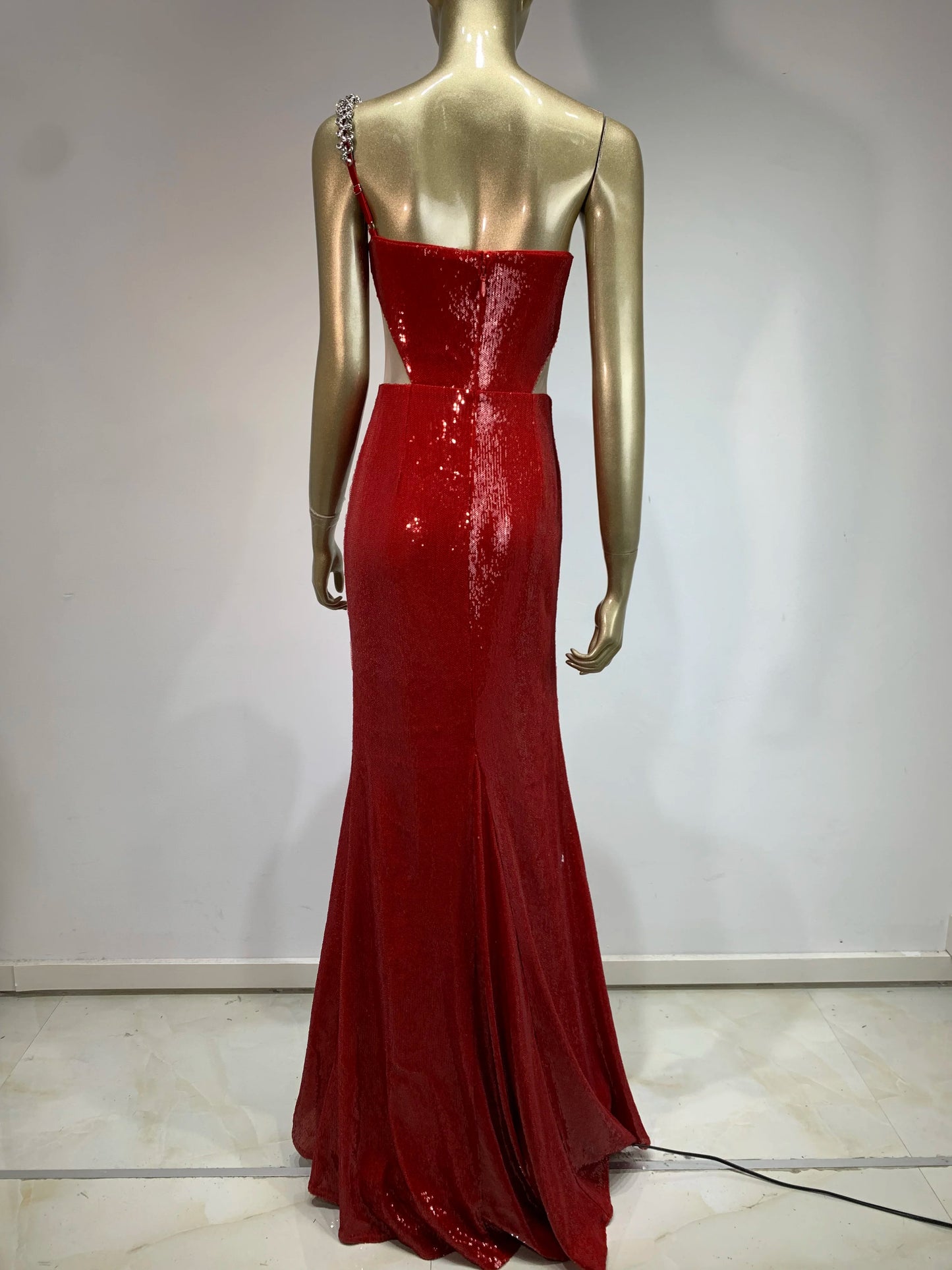 One Shoulder Sequin Maxi Dress Red HV1577