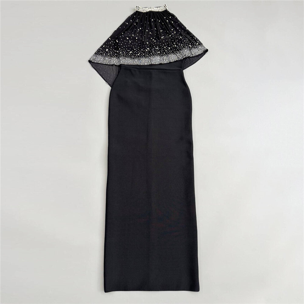 ชุดเดรสยาว Crystal Cape สีดำ HV2431