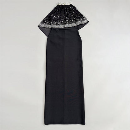 ชุดเดรสยาว Crystal Cape สีดำ HV2431