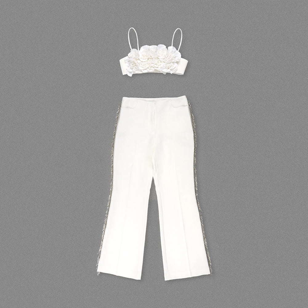 Floral Detail Two Piece Jumpsuit White HV2634