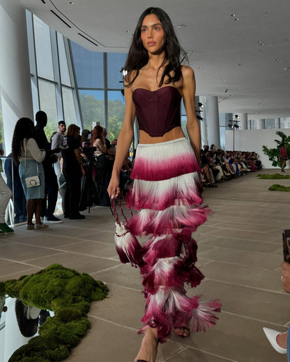 Strapless Tassel Two Piece Maxi Dress Burgundy HV2598