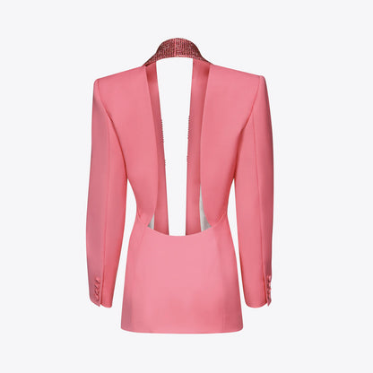 Embellished Backless Blazer Dress Hot Pink HV9323