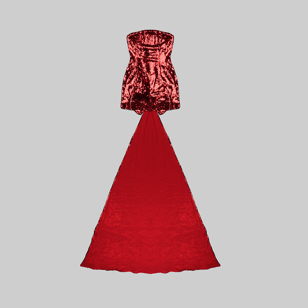 Strapless Bow Sequin Dress Red HV9814