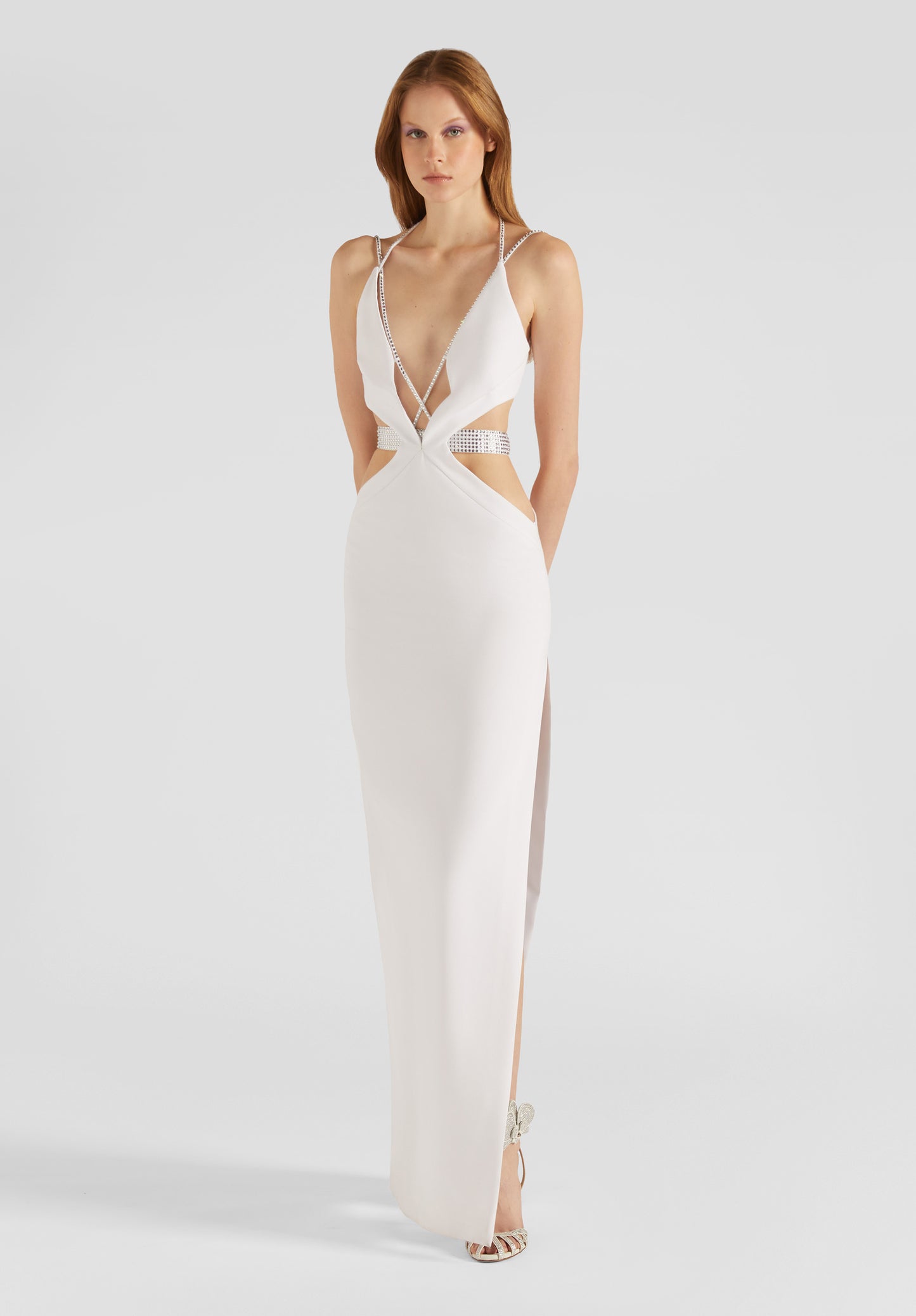 Halter Strappy Crystal Maxi Dress White HV9813