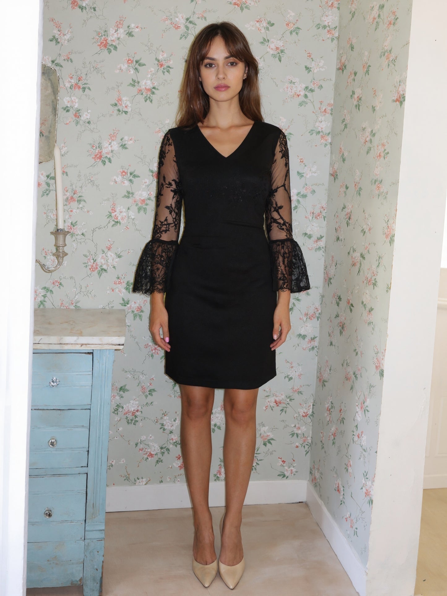 Lace Long Sleeve Dress Black HV2977