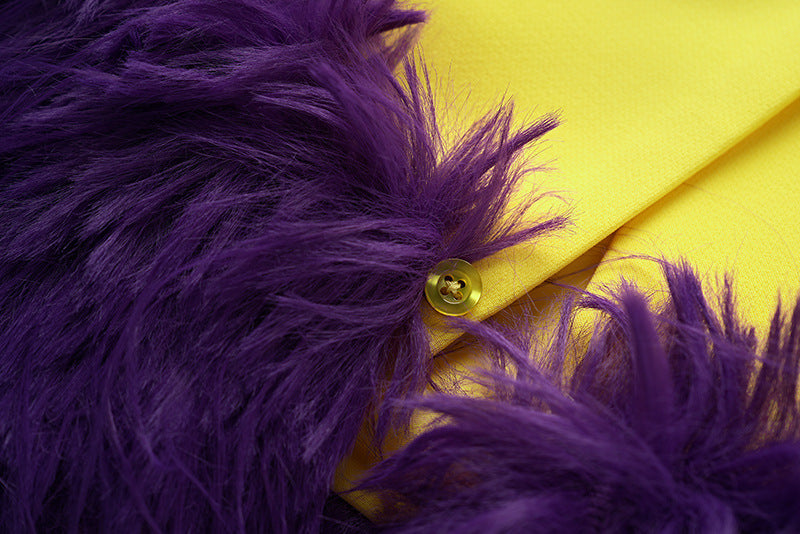 Long Sleeve Feather Detail Blazer Yellow Purple