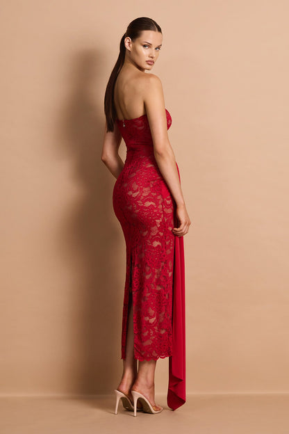 Strapless Scalloped Lace Maxi Dress HV3189