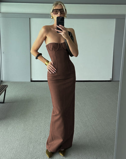 Strapless Bustier Maxi Dress Brown HV2653