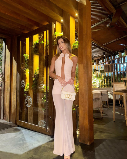 Strapless Floral Ruched Jumpsuit Nude HV1593