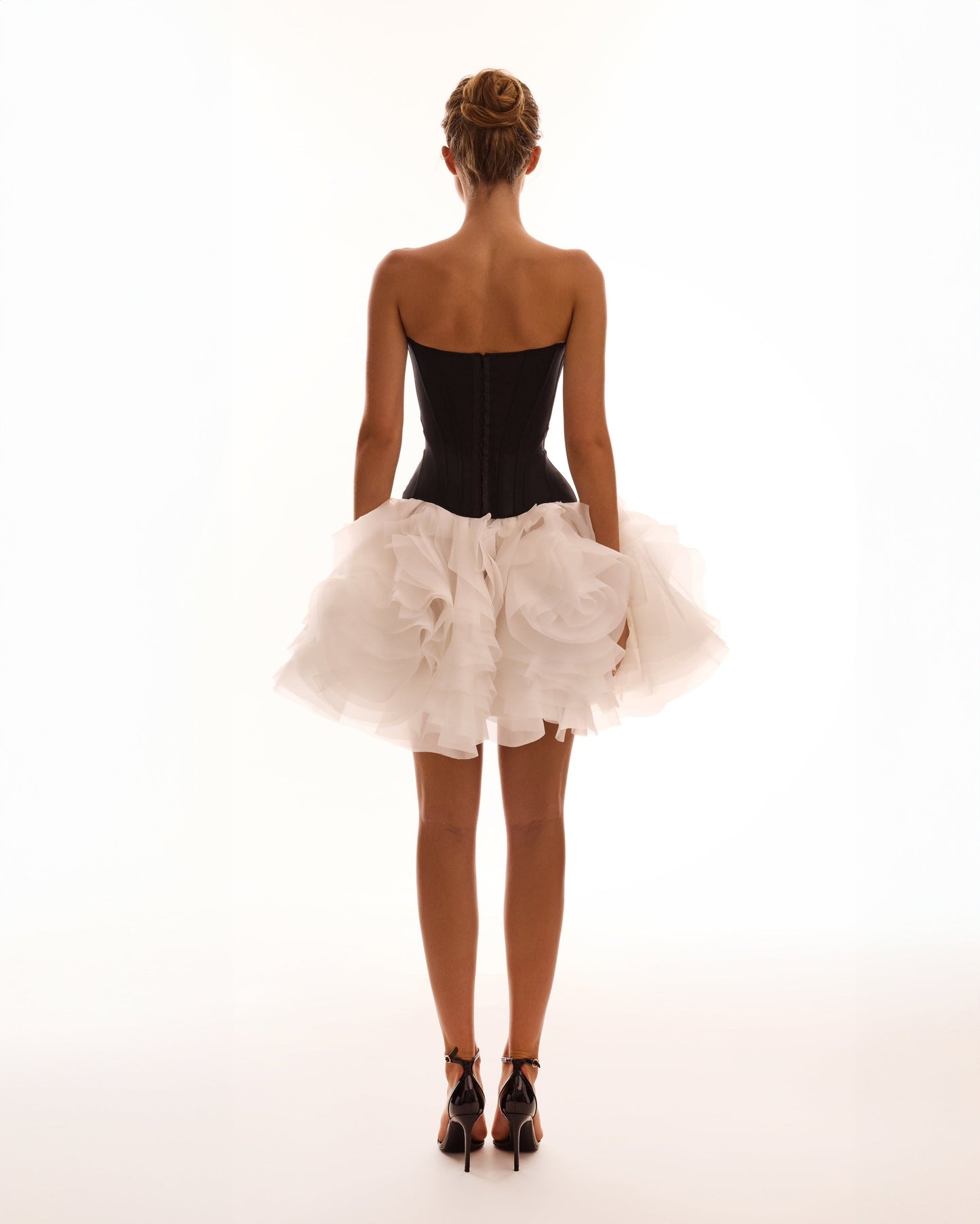Strapless A Line Mesh Dress Black White HV2766