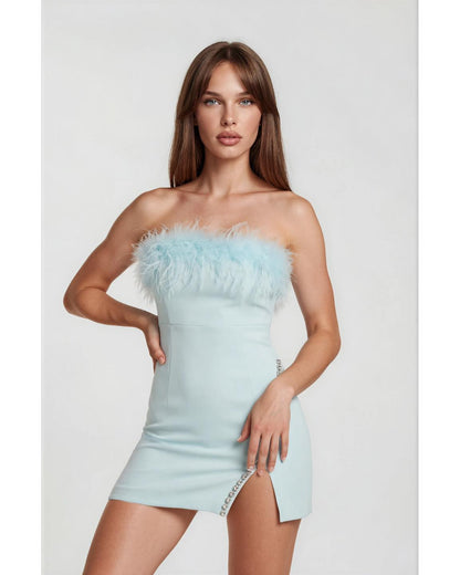 Strapless Feather Crystal Dress HV3116