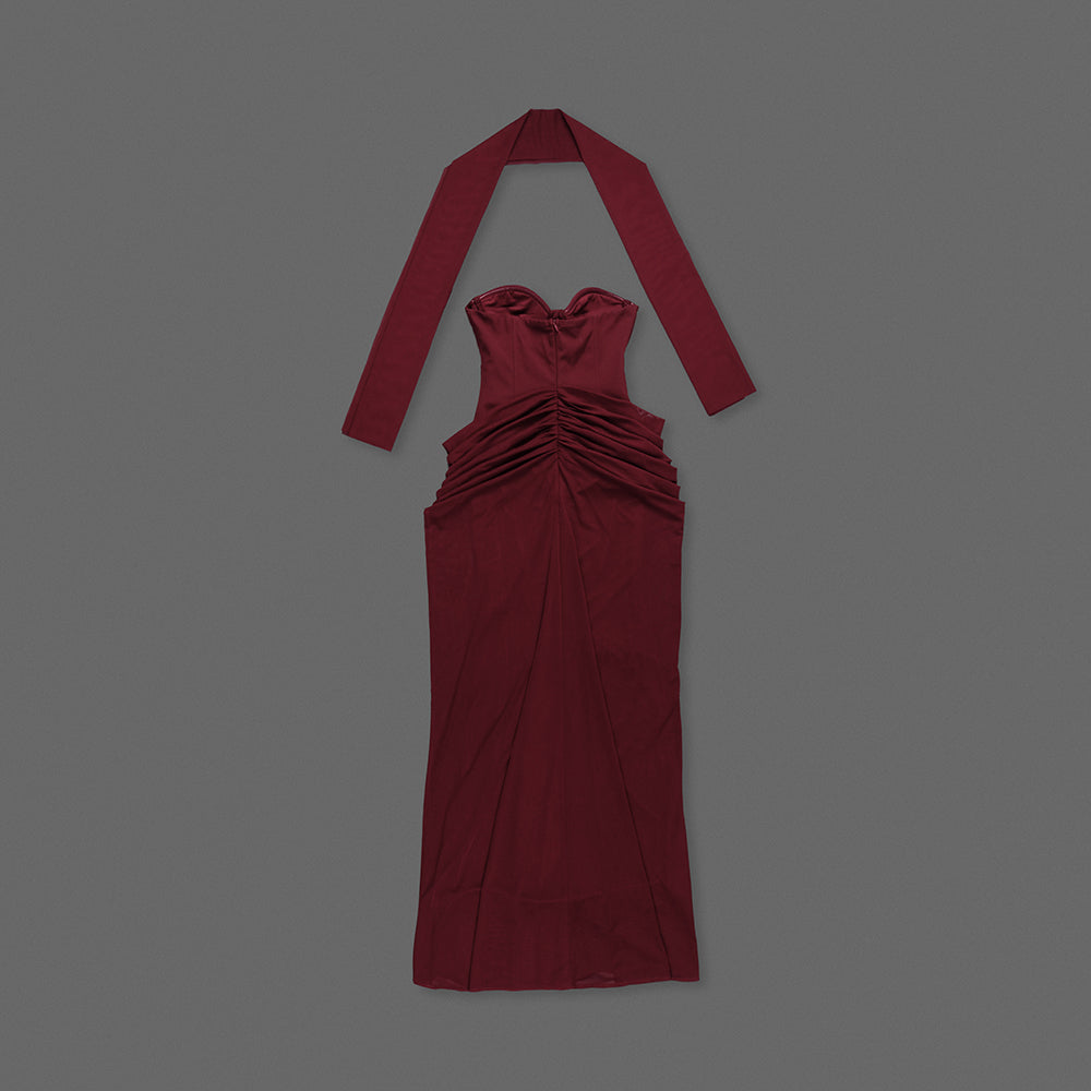 Strapless Draped Maxi Dress Burgundy HV2692