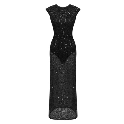 Sequin Backless Maxi Dress Black HV0067